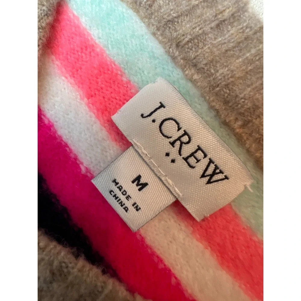 J Crew Pullover Sweater Womens Medium Extra Soft Yarn Rainbow Striped Wool Blend